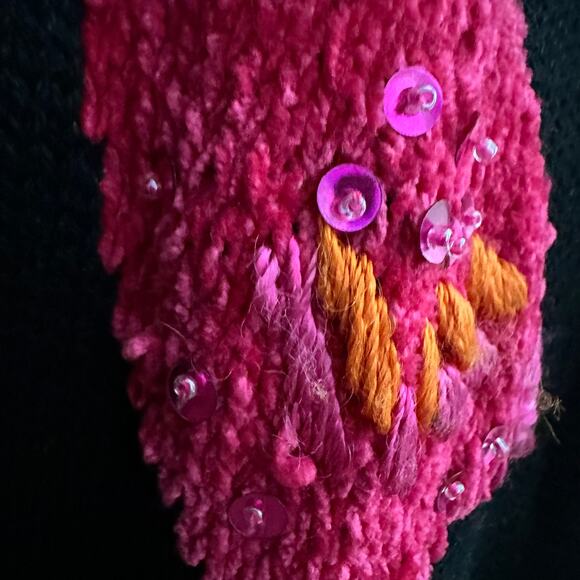 Lisa International Flamingo Beaded Sequin Cardigan Sweater Short Sleeve MEDIUM - Picture 3 of 14